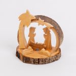 Krippe rund mit Rindenholzdach, 7x7,5x5 cm